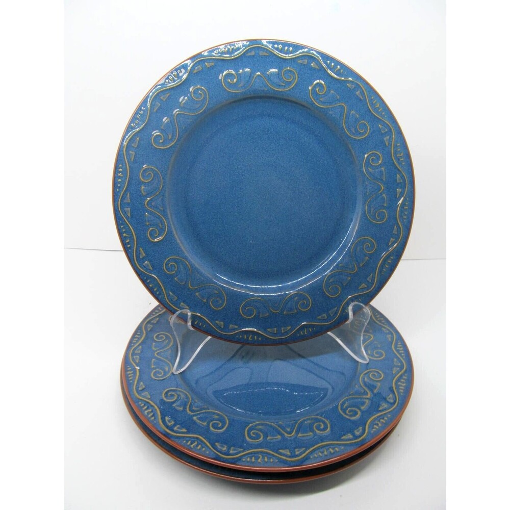 Pier 1 Imports Tunisia Scrolls On Blue 8 3/8" Salad Plates Set of 3